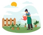 Woman Watering Plant Concept