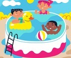Kids Swimming In Inflatable Pool