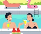A Couple Enjoy Summer In A Pool