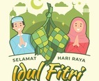 Muslim Couple with Ketupat Celebrate Idul Fitri