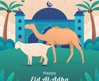 Happy Eid Al Adha Sheep and Camel Illustration