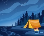 Night Camping on Summer Illustration