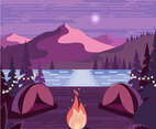 Two Camps Near Fire Wood With Lake View And Mountain Background