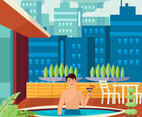 Man Holding Drink Stand At His Swimming Pool Concept