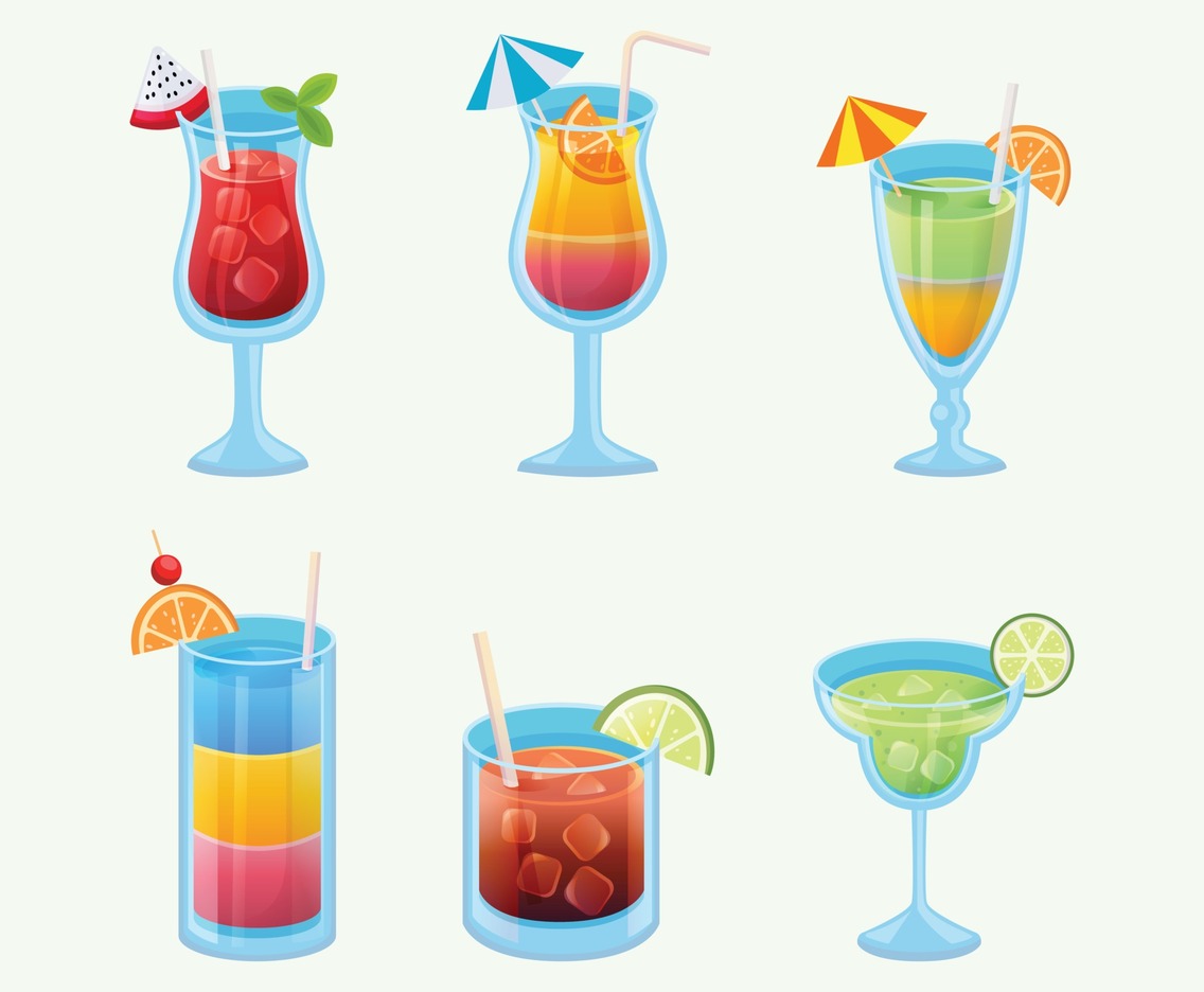 Set of Tropical Coctails Drinks