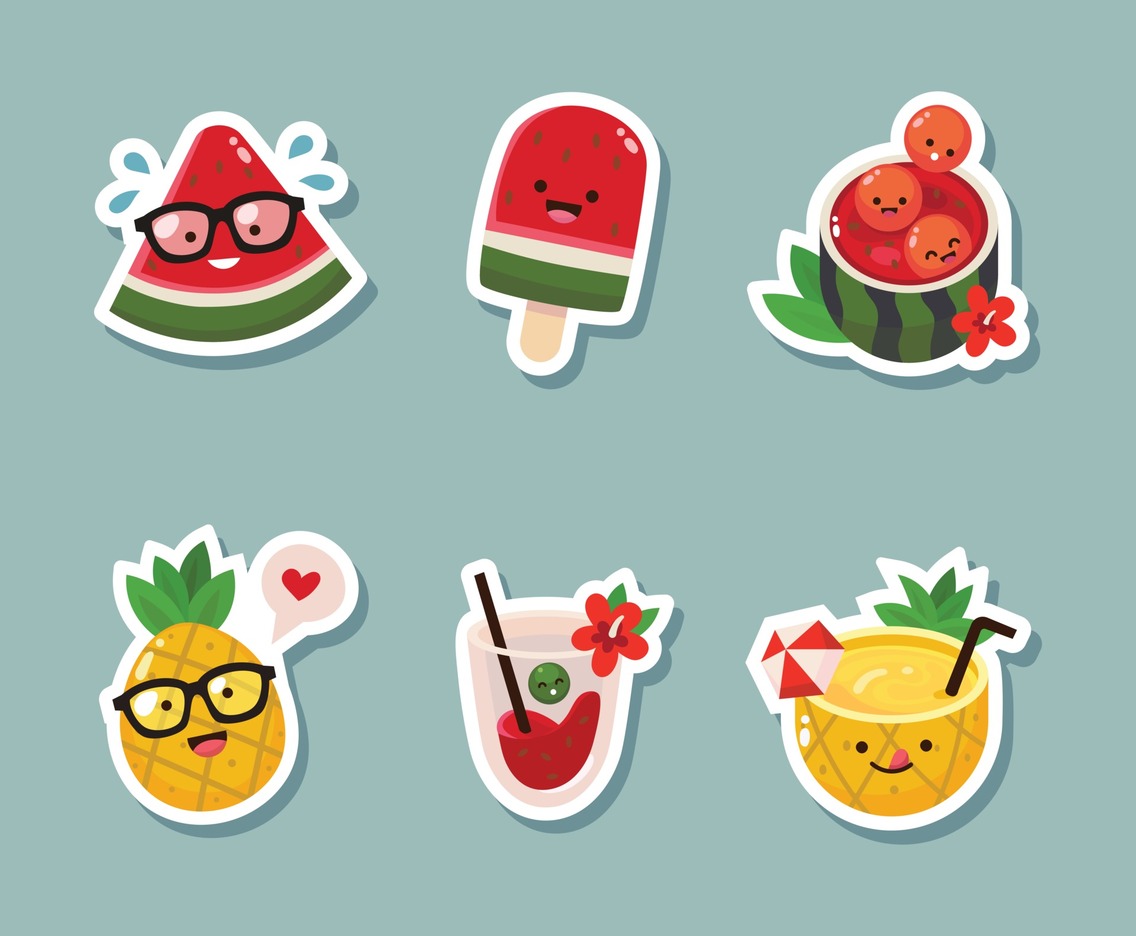 Set of Cute Watermelon And Pineapple Sticker