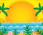 Tropical Beach Sunset Background Template