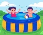 Kids Swimming in Inflatable Pool