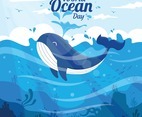 Flat Cartoon Whale World Ocean Day