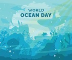 Flat Deep Underwater World Ocean Day