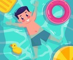 Happy Boy Swimming in Summer