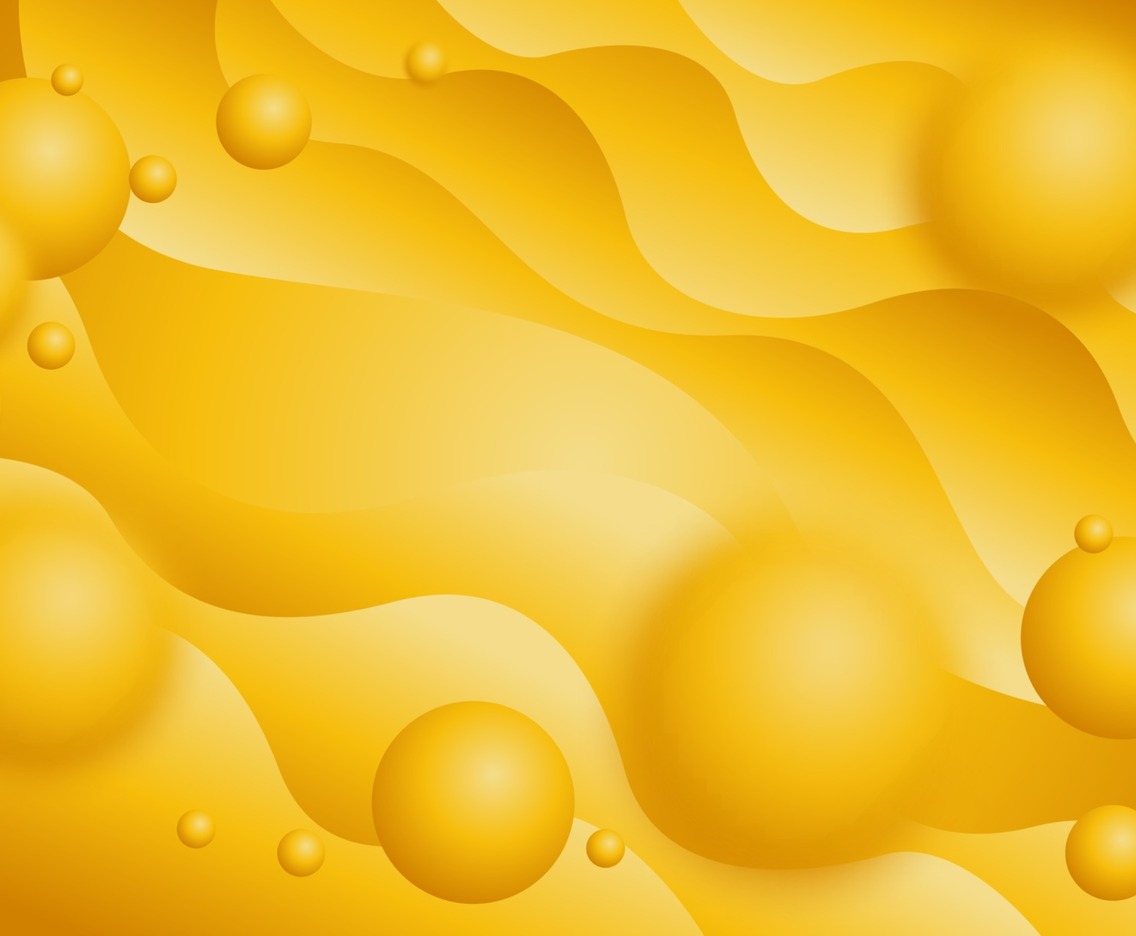 Luxury Yellow Wave Background with 3D Bubbles