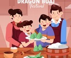 Happy Family Make Zongzi Rice Dumpling