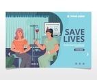 Woman Donate Her Blood Accompanied By Nurse In The Hospital Landing Page Concept