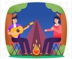Summer Camping with Bonfire and Couple Concept