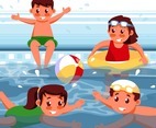Children Swimming on Summer