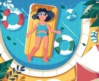 Woman Relax In Swimming Pool At Summer