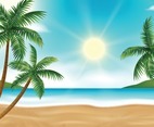 Realistic Summer Beach Scenery Background with Palm Trees