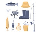 Fishing Equipment Icon Flat Design Set