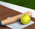 Realistic Bat and Ball on Softball Court