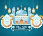 Eid Al Adha Background with Mosque and Sheep
