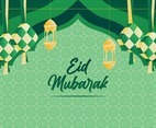 Eid Mubarak With Ketupat And Lantern