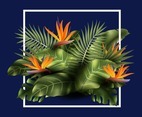 Realistic Tropical Plant and Flowers Background