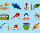 Fishing Icon Set in Flat Style
