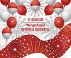 Indonesia Independence Day Background with Balloons and Paper Ornaments Composition