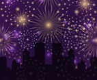Fireworks with Night Cityscape Silhouettes