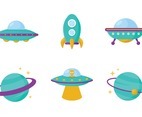 Cartoon UFO Icon Set