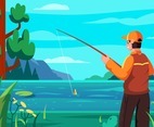 Men Enjoy Fishing at Lake