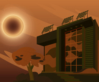 High Tech Building With Solar Eclipse Event Concept