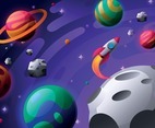 Colorful Outer Space with Planets and Spaceship
