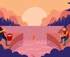 Summer Fishing Activity in Nature Background