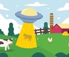 Flat UFO Abduction in Farm Concept