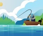 Fishing in Boat at the Lake