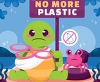 Sea Animal Holding No More Plastic Sign