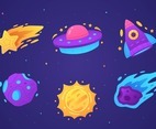 Set of Meteor and Space Objects Icons