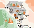 Hand Drawn Illustration of Los Angeles with Tourist Destinations