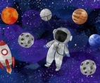 Watercolor Cute Astronaut In Outer Space