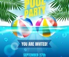 Pool Party Invitation Poster with Swimming Pool Scenery and Two Beach Ball