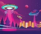 Beautiful of UFO Invasion in the City Multicolored Background