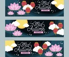 Flat Colorful  Happy Mid Autumn Banner Template Set