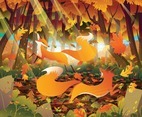 Autumn Forest with Couple of Foxes Concept