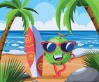Watermelon Character with Surfboard in the each