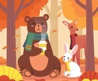 Cute Animals at Autumn Forest