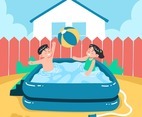 Kids Playing Ball in Inflatable Pool