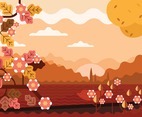 Sunset And Autumn Jungle Flowers By The River Background