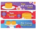 Happy Mid Autumn Festival with Mooncake Banner Template Set